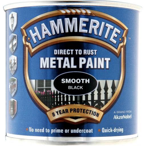Hammerite Smooth Finish - Direct To Rust Metal Paint - Black 250ml